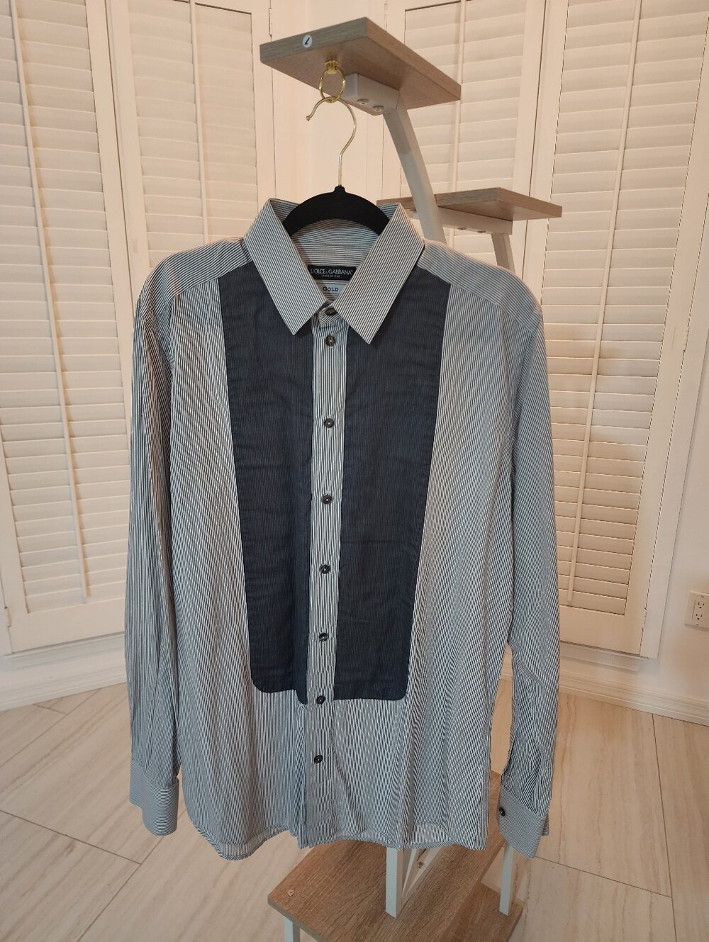 Dolce & Gabbana Black Contrast Panel Long-Sleeve Dress Shirt